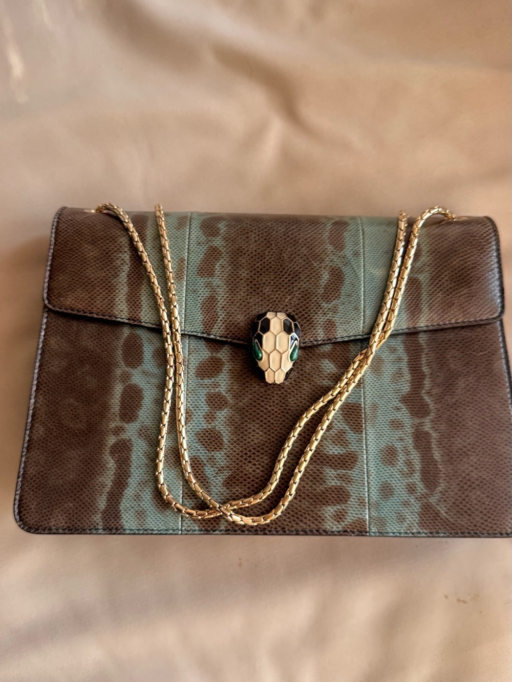 BVLGARI Serpenti Forever Exotic Karung Snakeskin Shoulder Bag – Gold Chain
